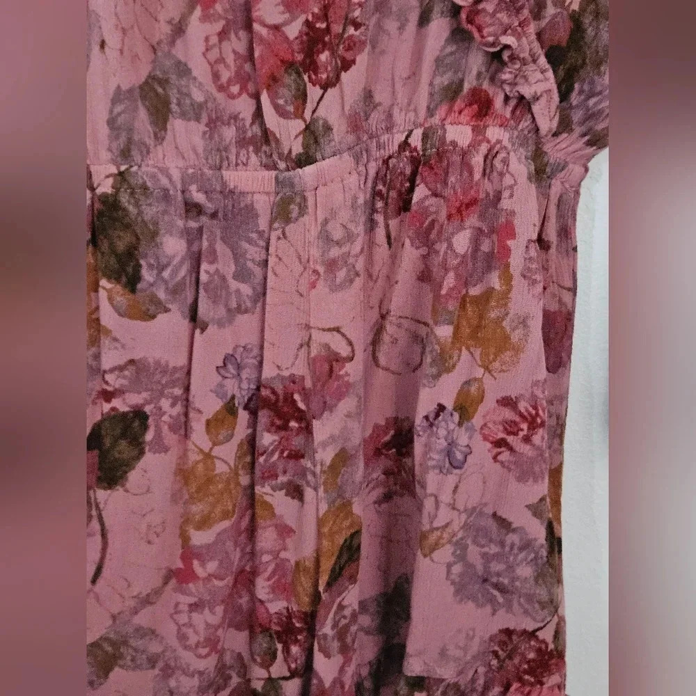 Mossimo Supply Co Floral Ruffle V Neck Tie Back Romper Pink Multi M - Picture 4 of 9